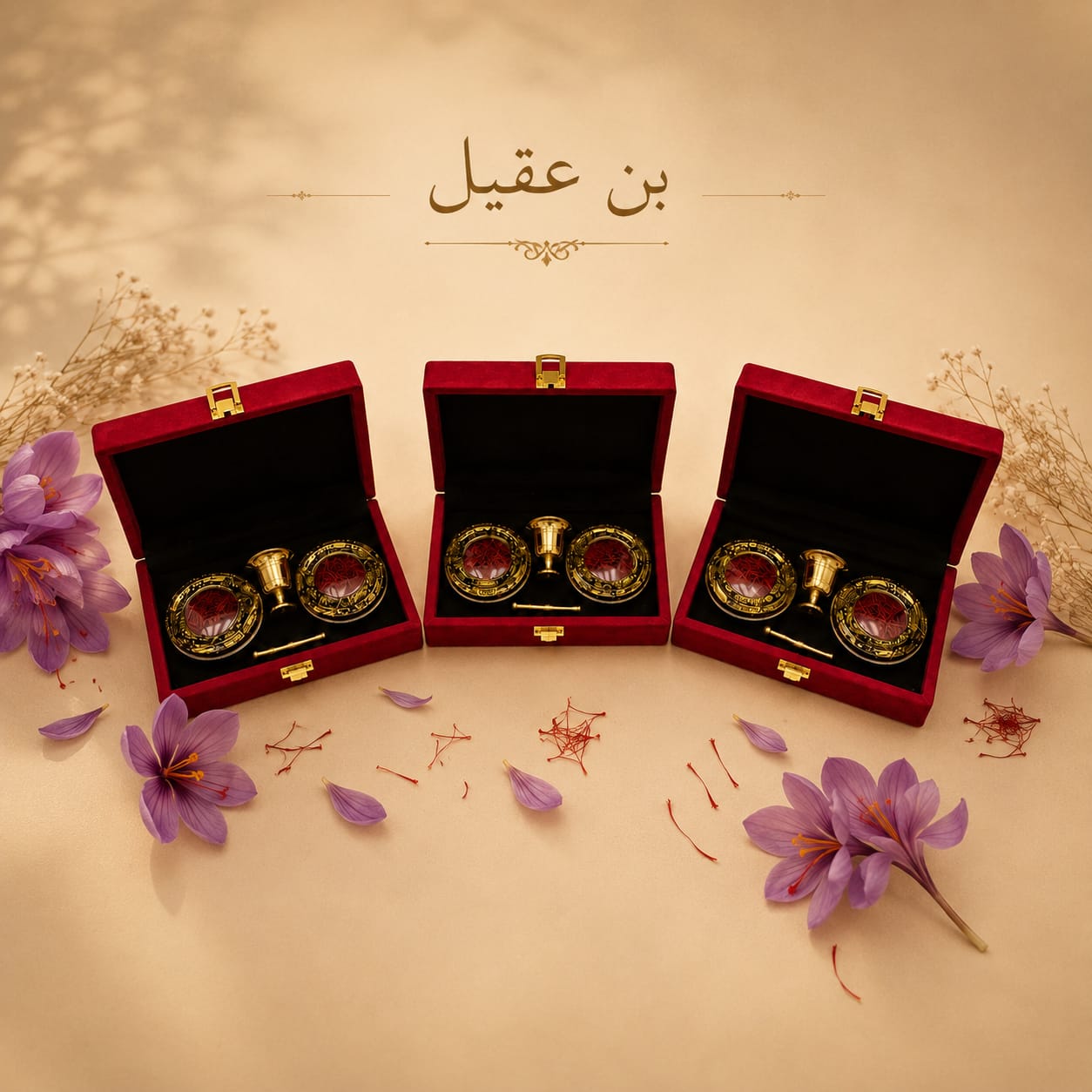طقم زعفران فاخر (علبة مخملية مع منحاس)